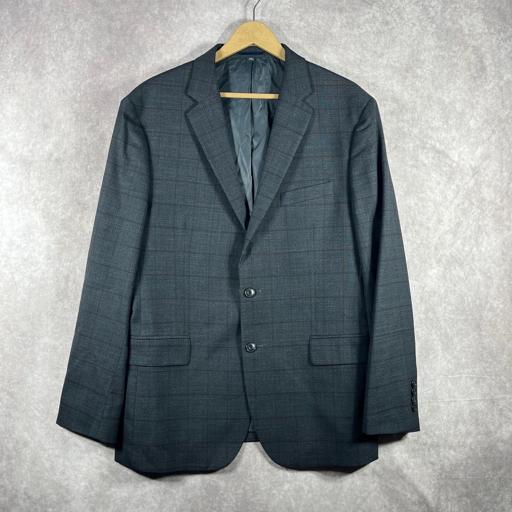 Jos. A. Bank Blazer Mens 44R Gray Check Wool Brrrr‎ Comfort Slim Fit Business
